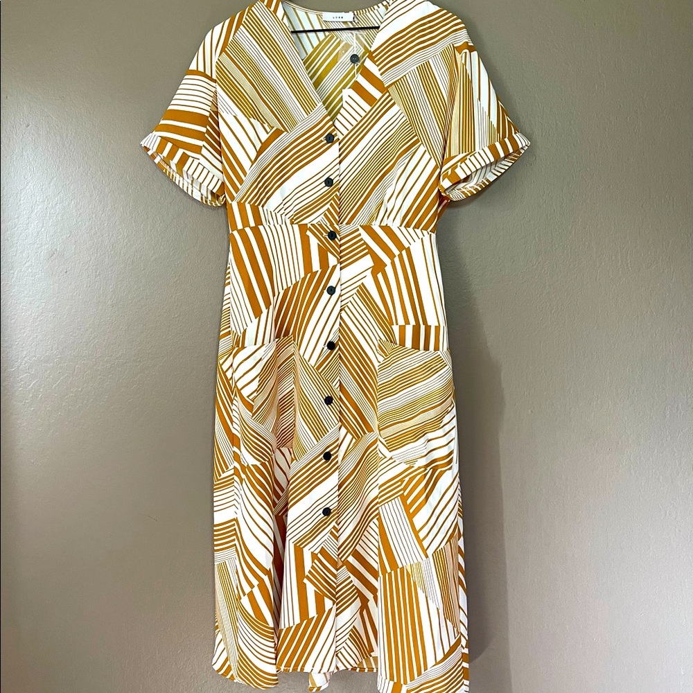 Lulu’s Mustard Yellow Button up Midi Dress - Picture 2 of 3
